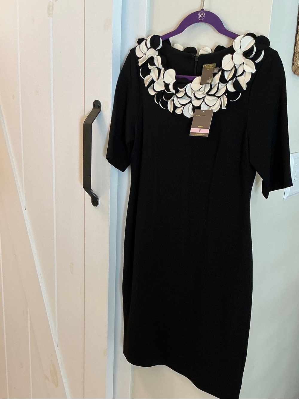 Black Midi Dress with White Floral Neckline